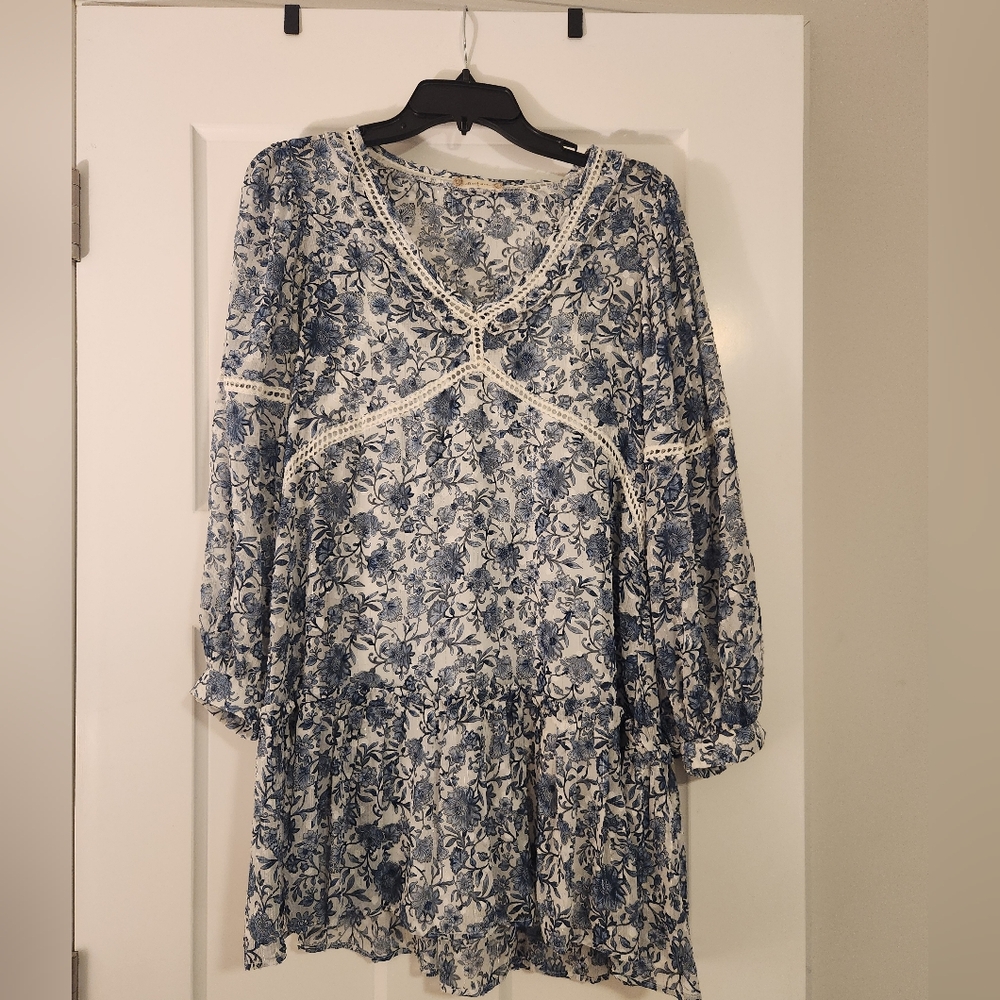 Altar'd State Blue and White Floral Top